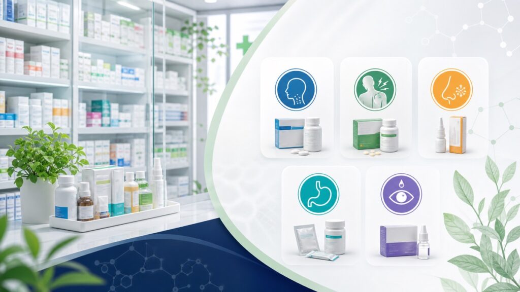Illustration of a symptom-based navigation guide for common OTC medicines