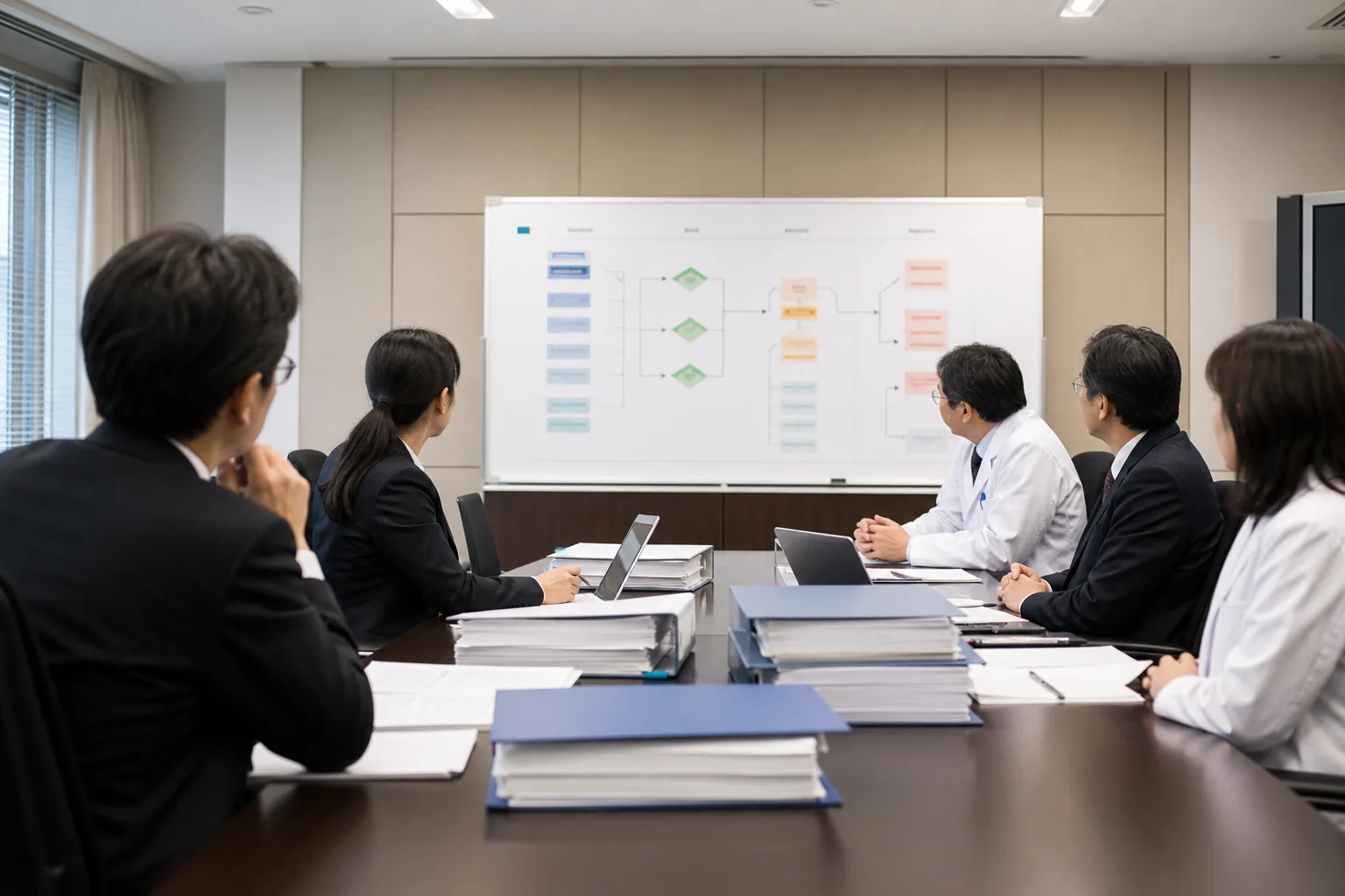 A multidisciplinary Japanese policy committee reviewing evidence for an advanced medical technology.