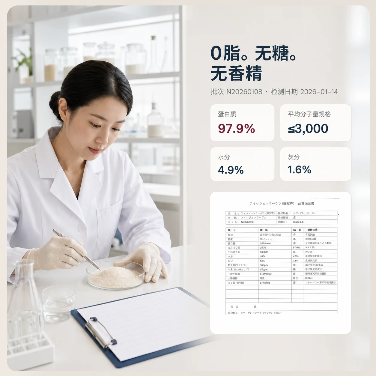 质量资料与产品特点：0脂、无糖、无香精